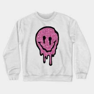 Pink Glitter Drippy Smiley Face Crewneck Sweatshirt